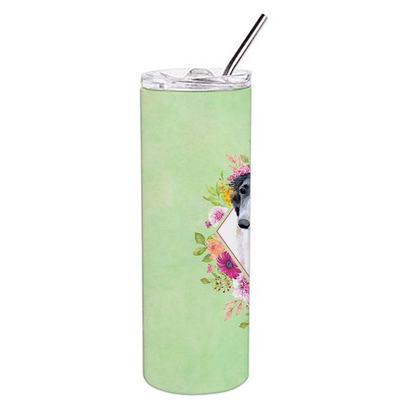 Borzoi Green Flowers Stainless Steel 20 oz Skinny Tumbler - Picture 2 of 4